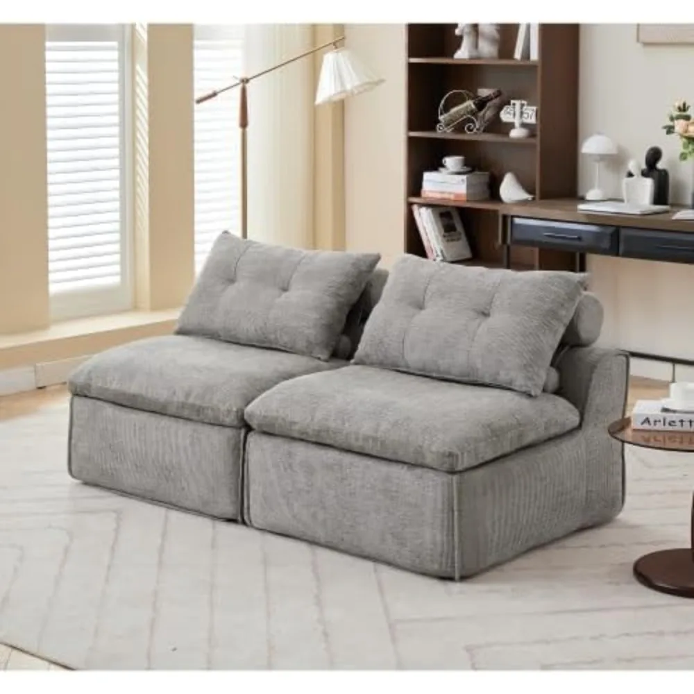 DIY Modular Armless Sofa Soft Corduroy Neck Pillow Back Lounge Chair Living Room