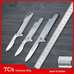 Titanium Quick Open Scalpel Folding Knife Detachable Blade Self-defense Camping Hunting Survival Tool EDC Pocke Knife 10 Blades