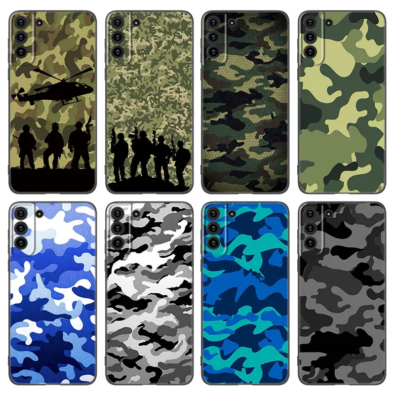 Camouflage Camo Military Phone Case For Samsung Galaxy S23 S22 S21 S20 Ultra FE S10E S10 Lite S9 S8 Plus S7 S6 Edge Black Cover