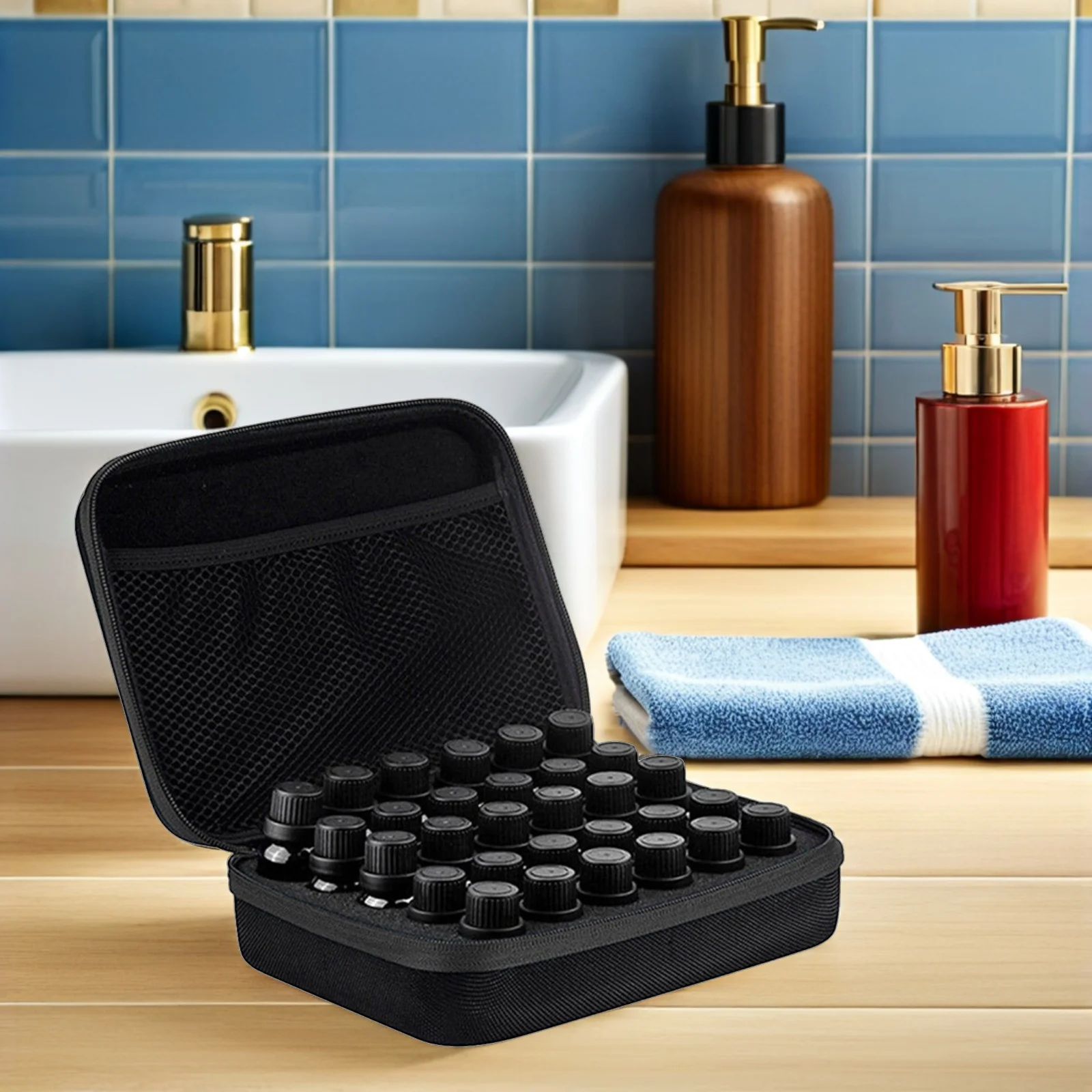 

Essential Oil Storage Bag 30 Bottle Capacity Travel Organizer Zipper Design Solid Construction Easy Carry Bottle Storage Bag