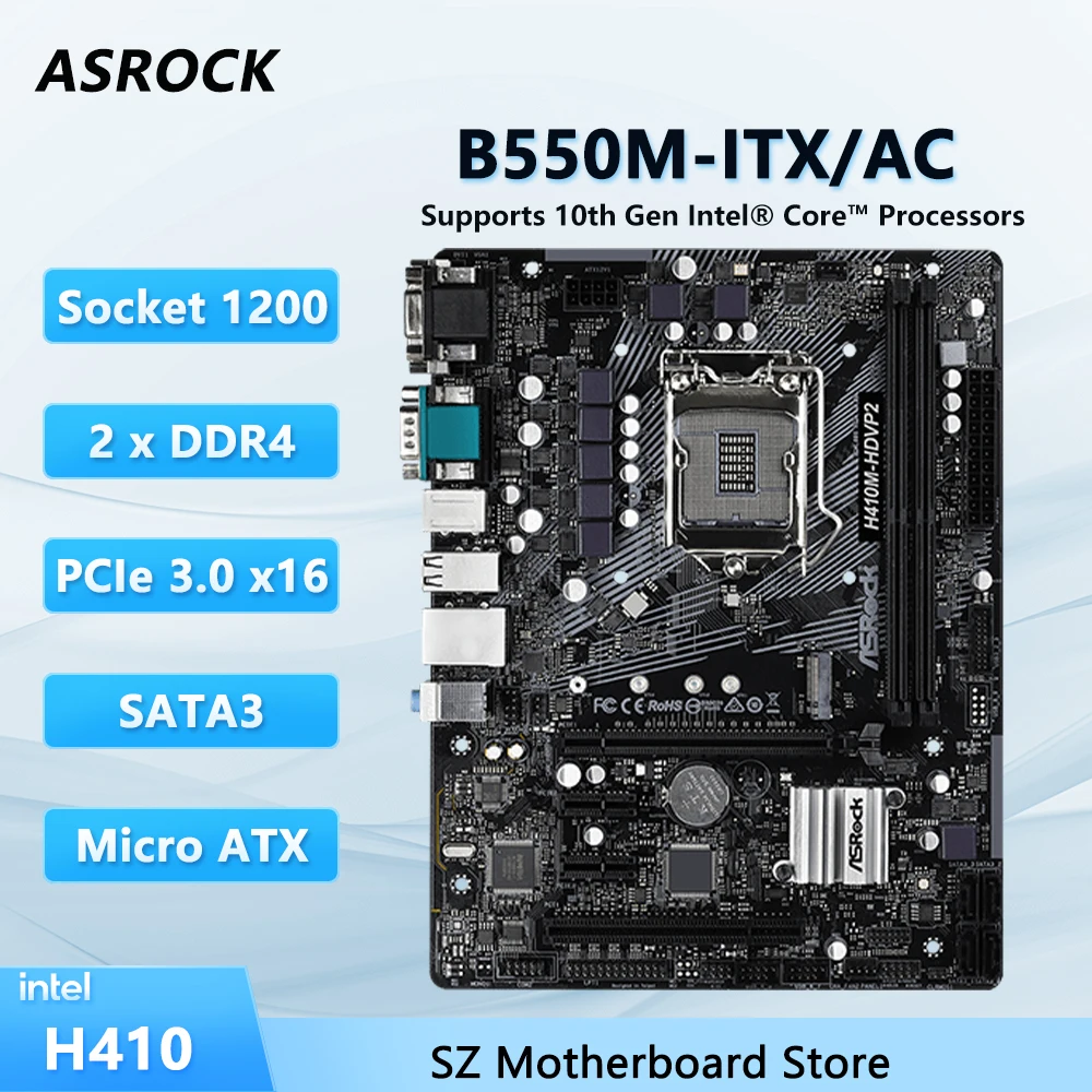 

Материнская плата ASROCK H410 H410M-HDVP2 для Socket 1200 i5-10400F i3-10100/F i7-10700/F CPU 2xDDR4 M.2 SATA3 Micro ATX, материнская плата