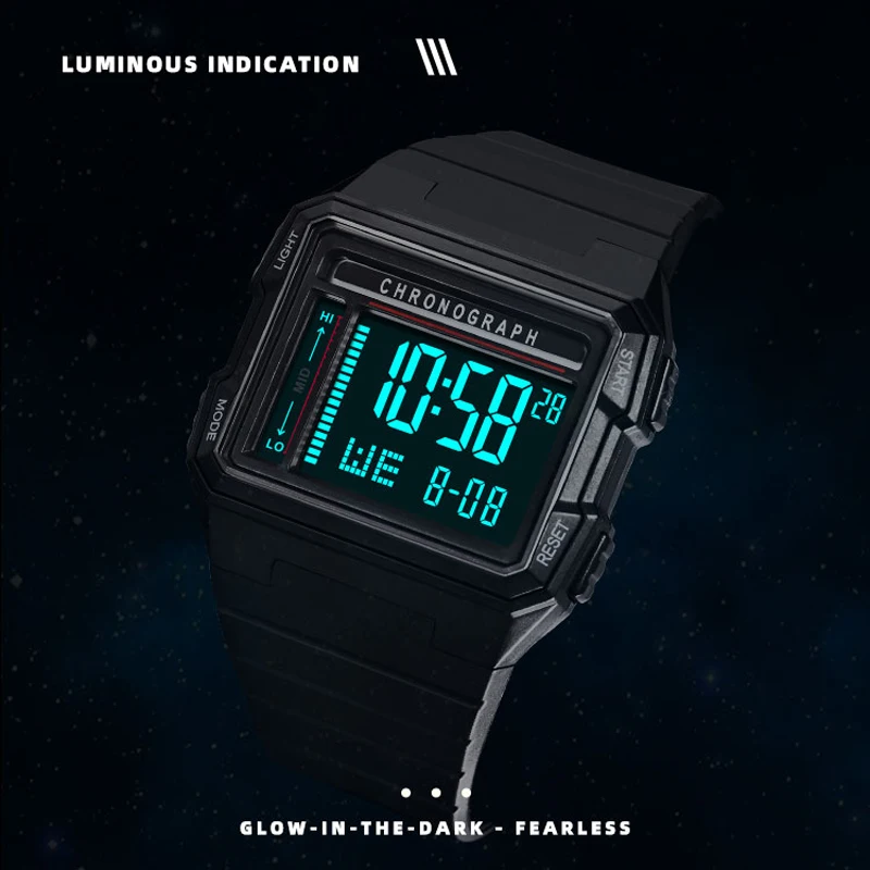 UTHAI Watch Men Square Digital Watches Sports Running Time 3ATM Waterproof Alarm LED Fall resistant Male Student Clock Watches