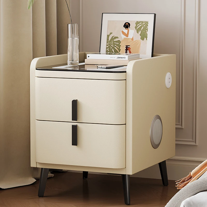 /Lamp Dimmable Light Bedside Table Modern White Storage Luxury Smart Night Stand Nordic Solid Mesita Noche Bedroom Furniture