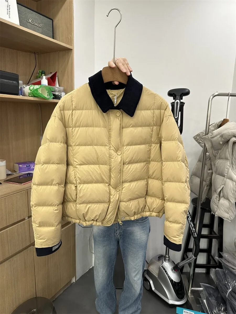 

Color Block White Duck down Short Jacket Women's Loose Fit Fashionable Winter Outerwear Warm Commute Style Zipper Closure