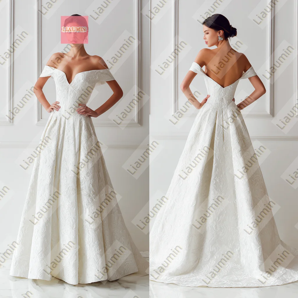 

Classic White Lace Off The Shoulder Lace-up Back Wedding Formal Prom Dresses Bridal A Line Floor Length Customized W19-29.20