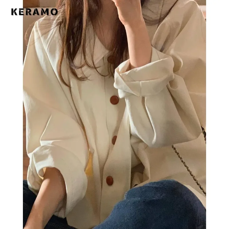 Vintage Elegant Style Peter Pan Collar Solid Color Simple Blouses 2024 Spring Women Office Lady Loose Long Sleeve Chiffon Shirts