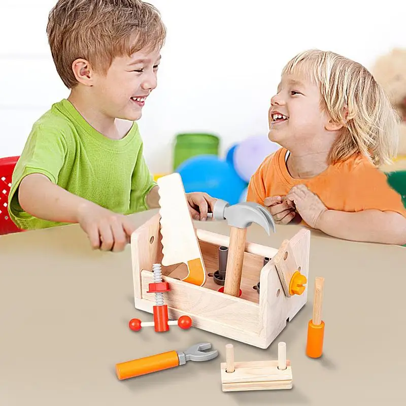 Kinder Werkzeugset 16 Stück Holz Kleinkind Werkzeuge Set mit Box für Kinder tragbare Montessori frühe Entwicklungs spielzeug so tun, als ob sie Spielzeug spielen