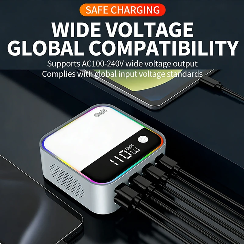 120W USB C Charger 8 Port Desktop Charging Ambient Lighting Display GaN PD 100W Fast Charger For Laptop iPhone 15 Samsung