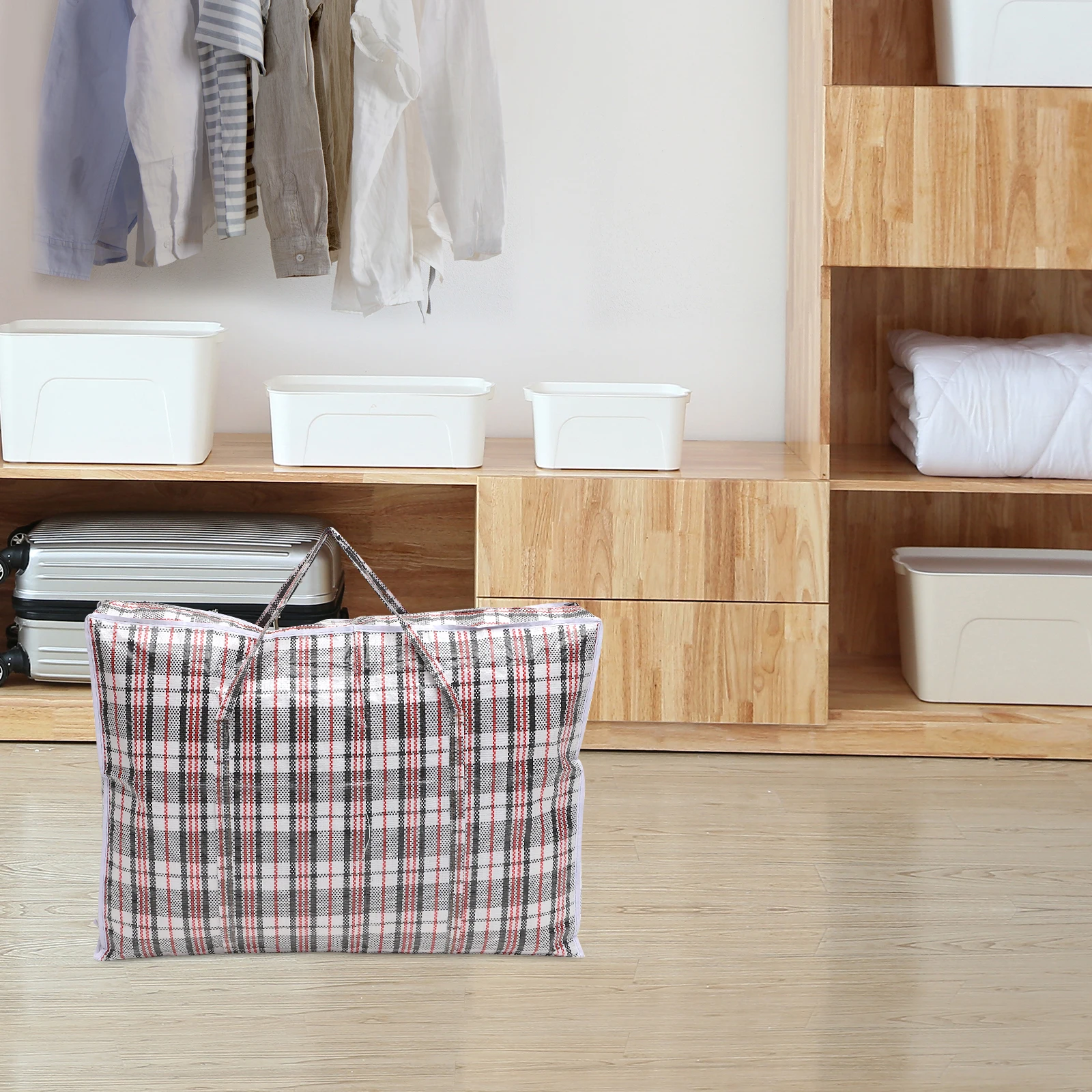 

2pcs Laundry Storage Bag Plaid Pattern Quilt Bag Foldable Bedding Organizer Large Capacity Comforter Pouch For Home Dorm Hotel