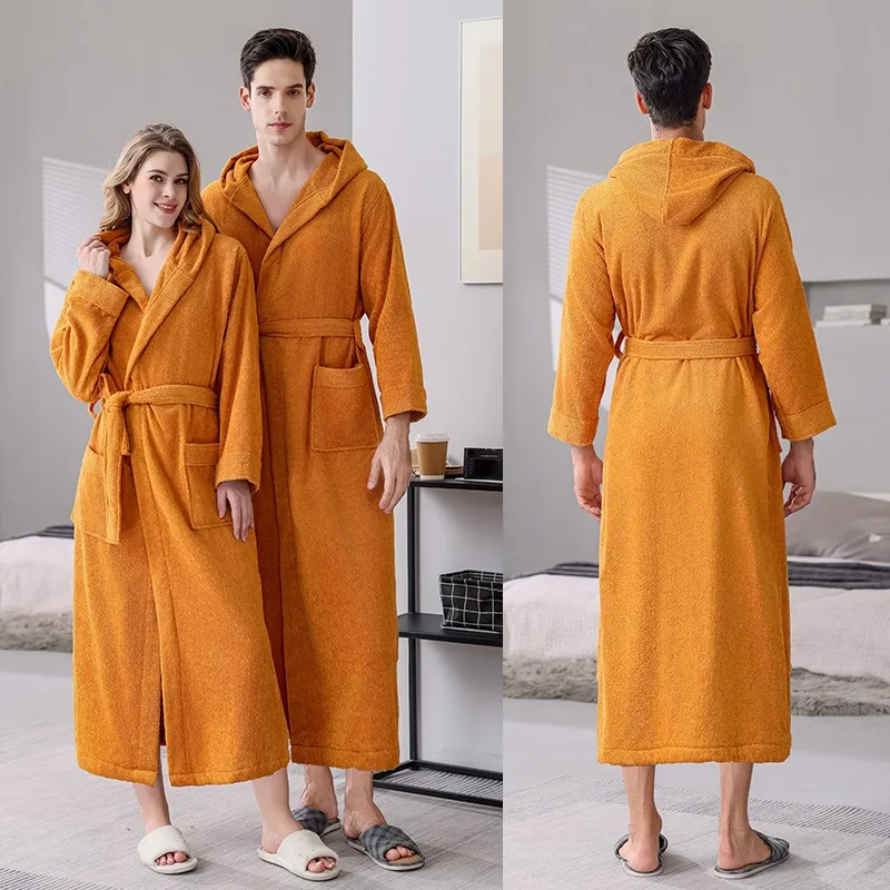 Cotton Bathrobe Hotel Adult Towel Material with Hat Sleeping Robe All Cotton Four Seasons Universal Couple Home Clothes