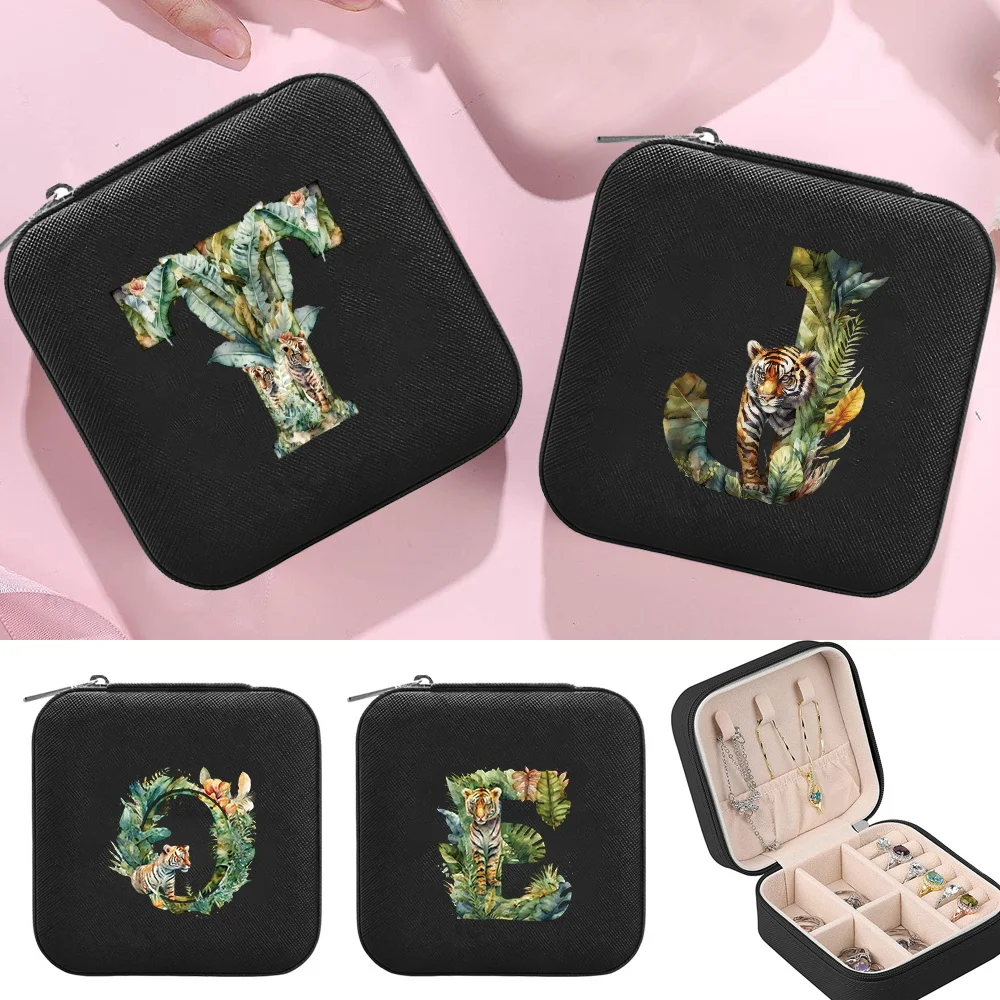New Jewelry Storage Box Classic Display Case Necklace Rings Boxs Travel Jewelry Zipper Storage Box Jungle Tiger Letter Series