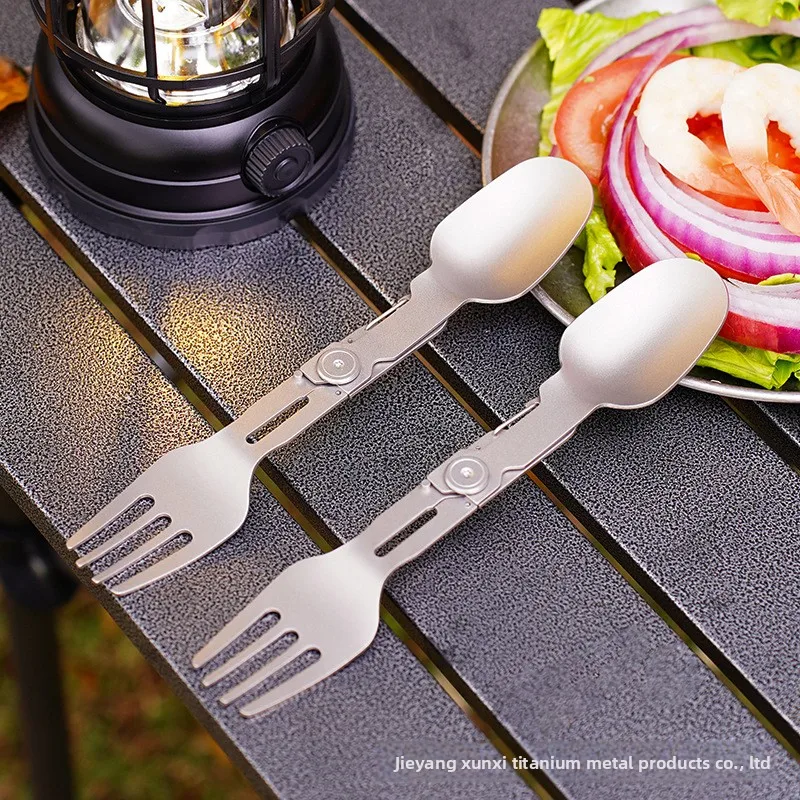 

Pure Titanium Folding Spork Set – Lightweight Portable Camping Utensils with Spoon, Fork, Non-Toxic Heat Resistant tableware