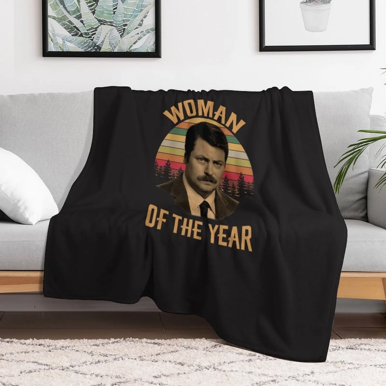 Woman of The Year Vintage Retro Ron Swanson Parks and Recreation Classic T-Shirt Throw Blanket Nap Flannels Blankets