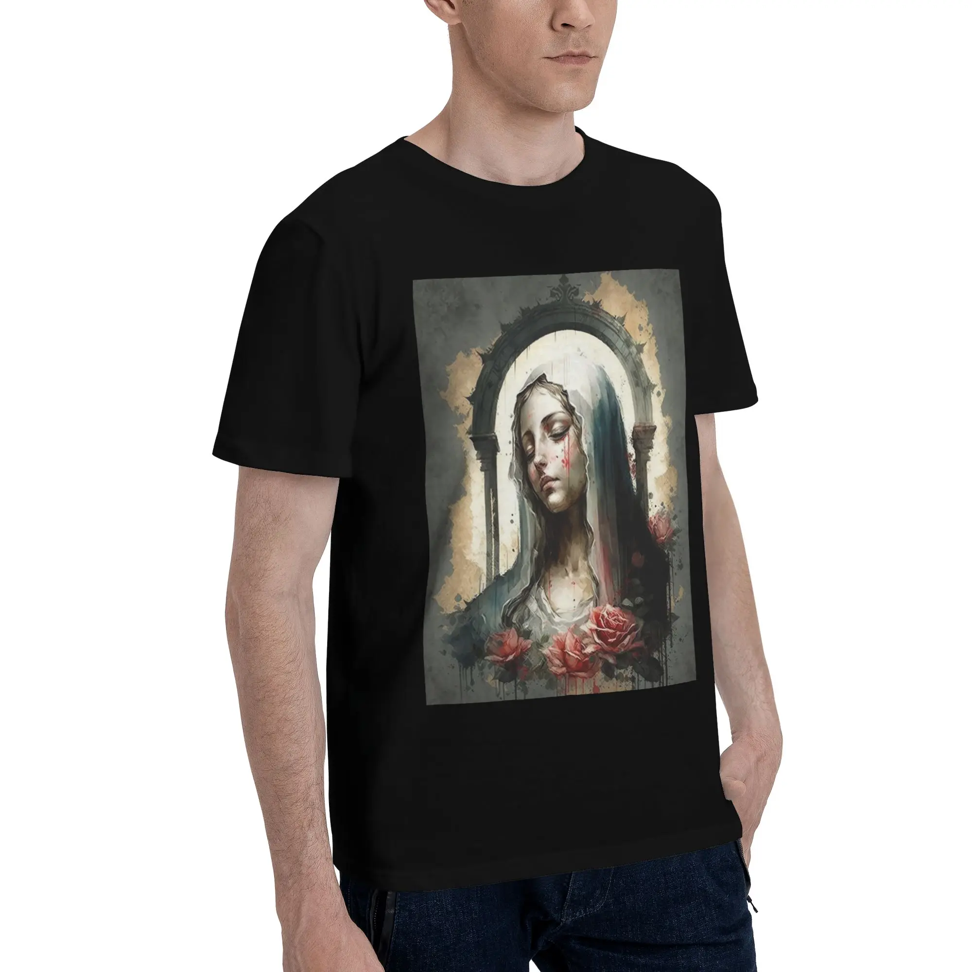 

Virgin Mary Catholic Christian Mother Goddess 9 Men T-Shirt Oversized T Shirts Men's Crew Neck Cotton Tees Short Summer Male