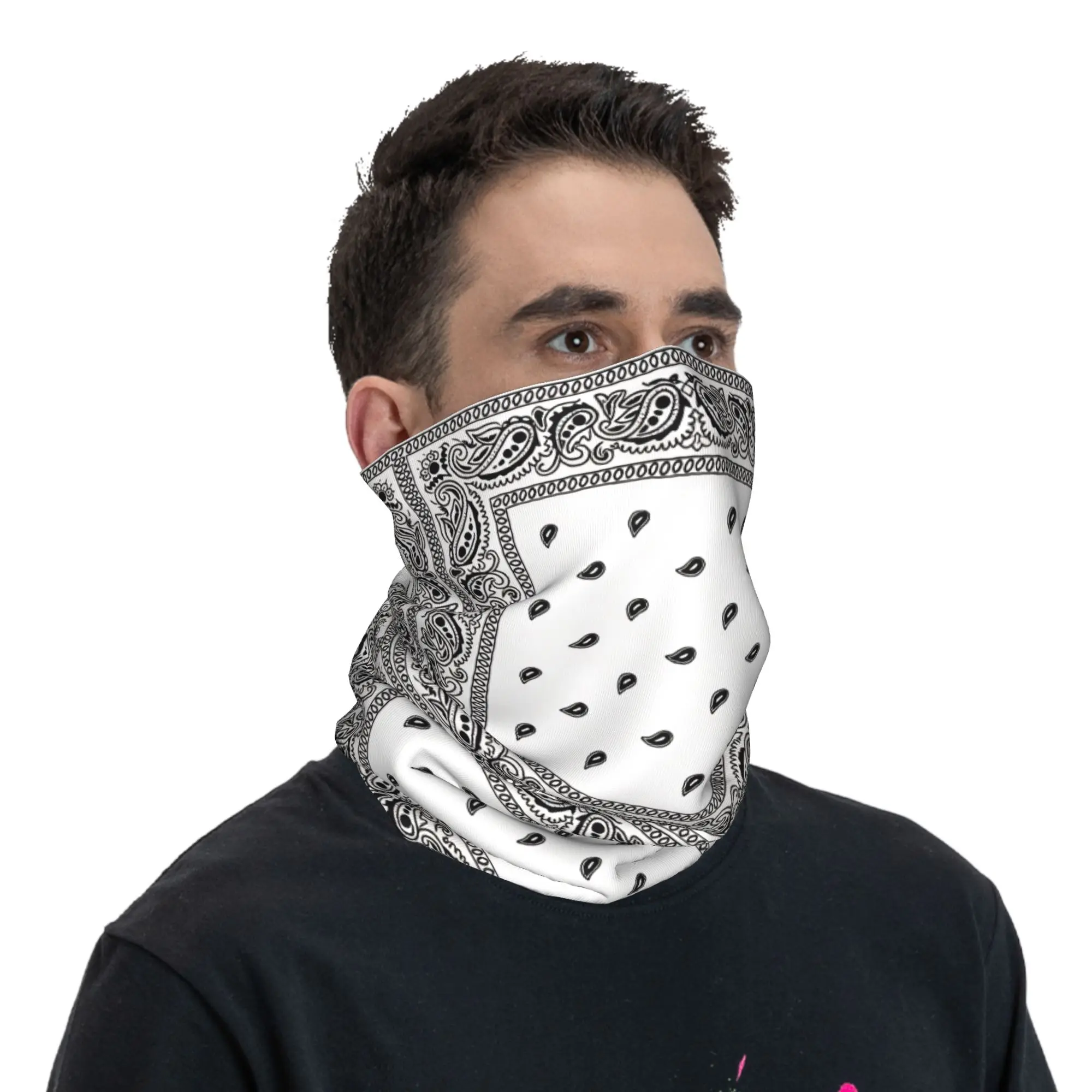 Outdoor Sports Balaclava Black White Paisley Border Bicycle Mask Soft Motorcycle  Face Mask y2k Cool UV Protection Neck Gaiter