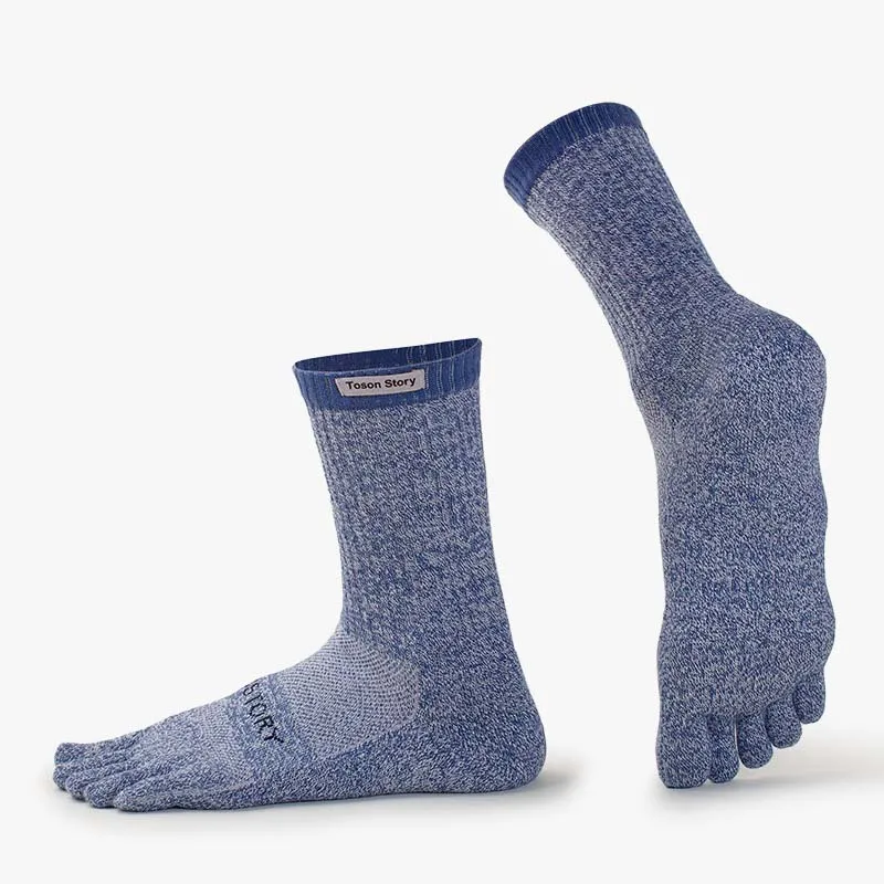Merino Wool Five Finger Sports Socks Sweat Absorption Anti-odor Autumn Winter Towel Base Terry Long Tube Split Toe Socks