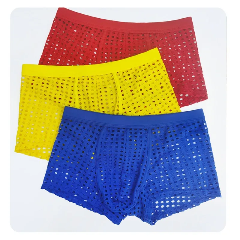 

Men's Sexy Underwear Breathable Mesh Hollow Out Boxer Shorts U Convex Transparent Underpants Masculina Lingerie Trunks Boxers