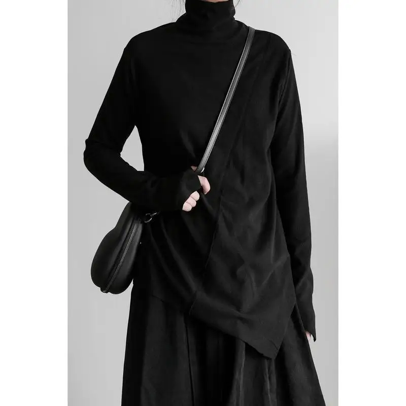 

High Street Irregular Long Sleeve Tops Women Clothing Spring Autumn Loose Simplicity All-match Vintage T Shirts Casual Fashion