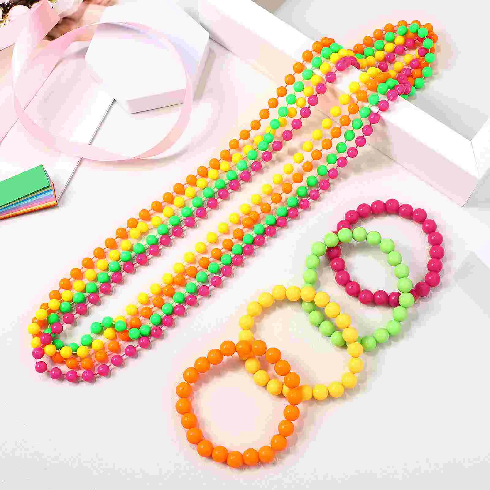 

8 Pcs Neon Bead Necklaces for Party 1980s Costume Jewelry Beads Accessories Dreses Chains Women Prom