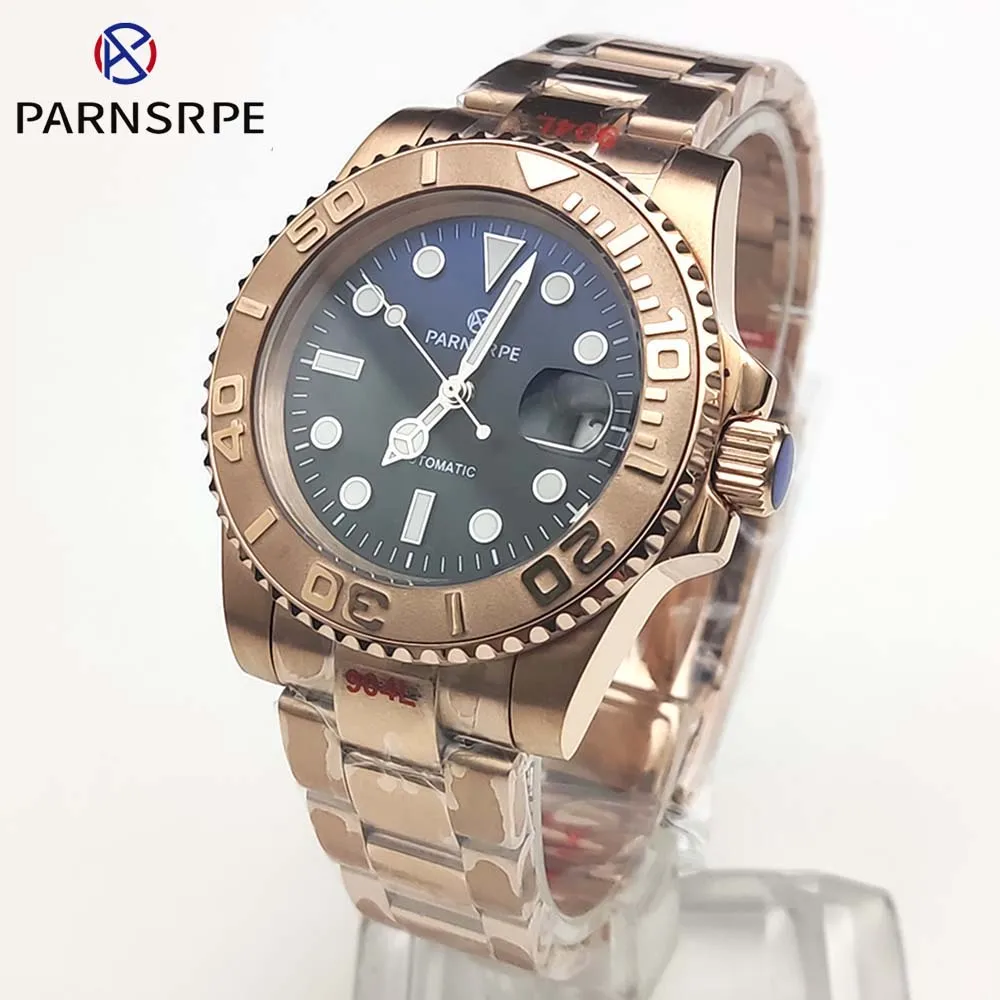 PARNSRPE Men\'s Luxury Rose Gold Watch Sapphire Automatic Mechanical Gradient Colour Sterile Dial Stylish Men\'s Clock