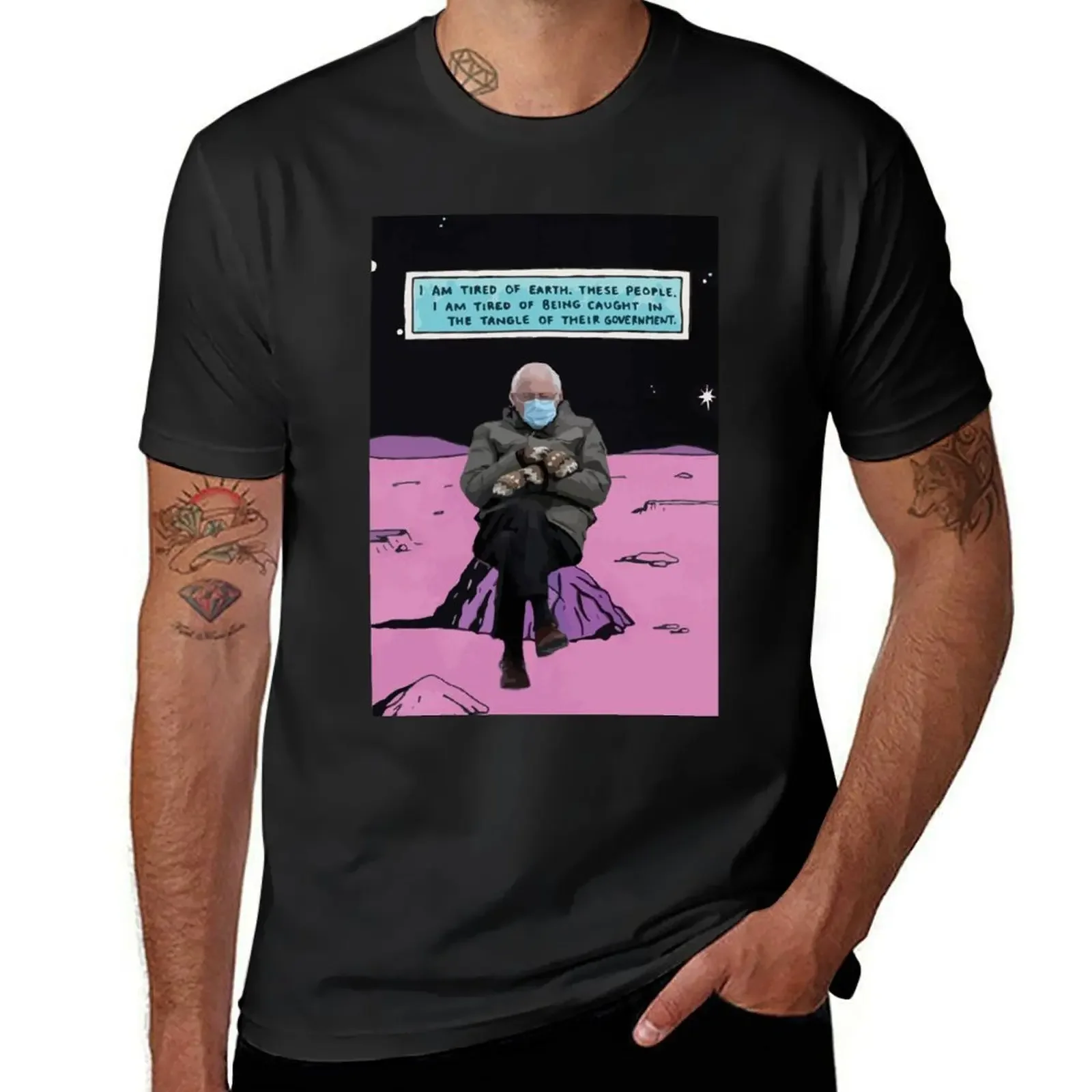 Bernie Sanders mittens inauguration 2021 biden funny meme space mood tired Dr Bernie Manhattan T-Shirt anime clothes for men