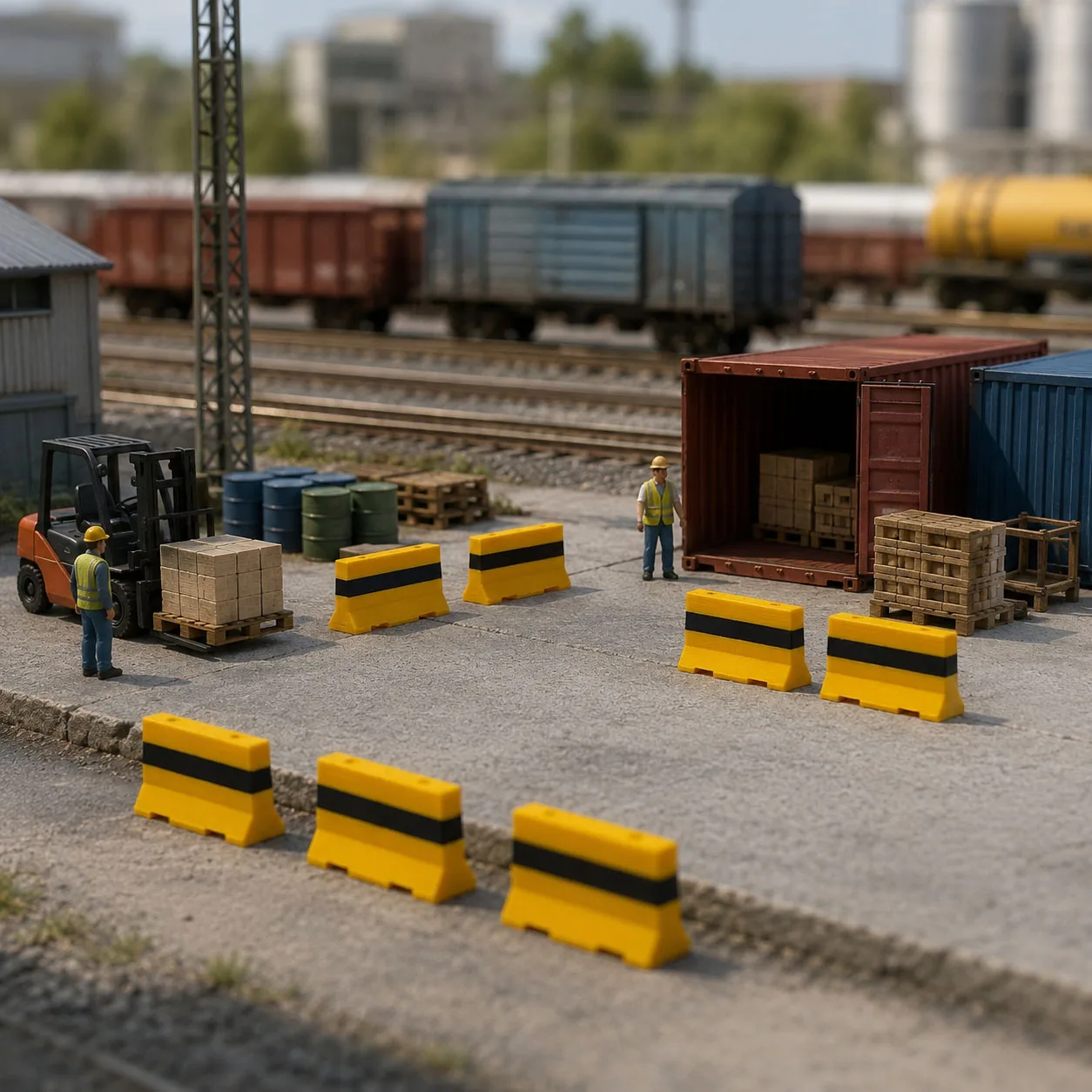 1:64 1:87 Mini-Zement-Straßenbarrieren 6-teiliges Set, Stadtstraßen-Parkplatz-Bau-Diorama-Zubehör für Modellautos und Zug-Layouts – Detail 8