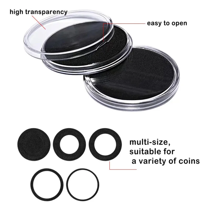 100pcs Coin Capsules 5 Sizes (17/20/25/27/30mm) Protect Gasket Coin Holder Case with Plastic Storage Box,for Coin Collection