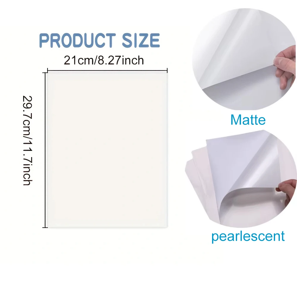 20 Sheets Glossy/Matte Waterproof Vinyl Sticker Paper A4 Tear-off Resistant Label Sticker for Inkjet or Laser Printer and Cricut