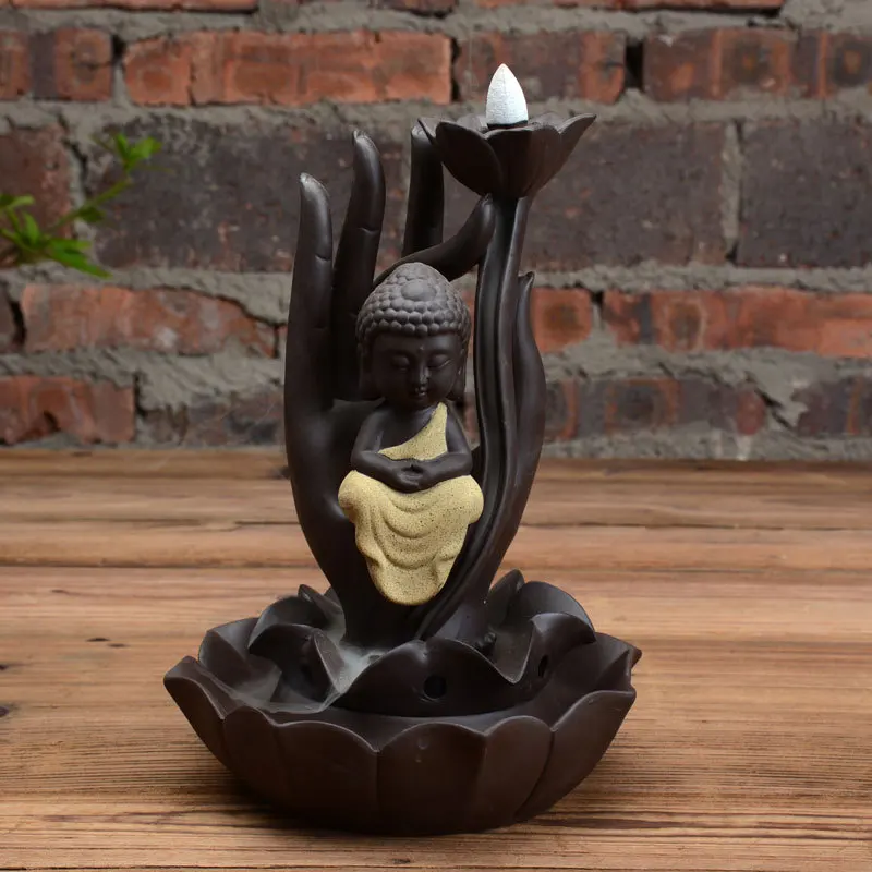 

Buddha's-hand Buddhist Burner Buddha Lotus Backflow Incense Burner With 10Pcs Cones Incense Coil Censer Use In Home Office