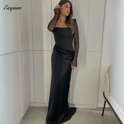 Sexy Black Evening Dress With Sleeves فساتين السهرة Mermaid Draped Special Occasion Gown Robe De Soirée for Women Customized