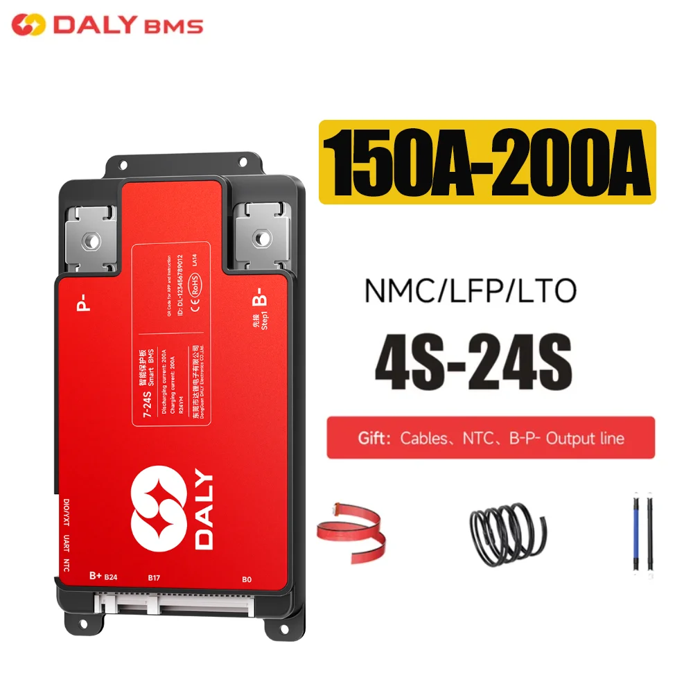 Daly Smart BMS 150A  200A  4-8S  7-17S 7-24S Smart Integrated Bluetooth Surveillance Lithium Battery Lifepo4 Li-Ion LTO