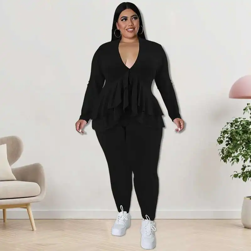 

218256 Plus Size New Women's Top and Pants Set