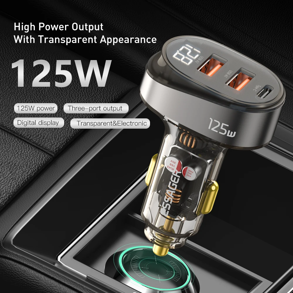 Essager 125W USB C Car Charger Digital Display PD QC3.0 Fast Charging Phone Charger For IPhone 13 Pro Max Samsung Xiaomi Laptop