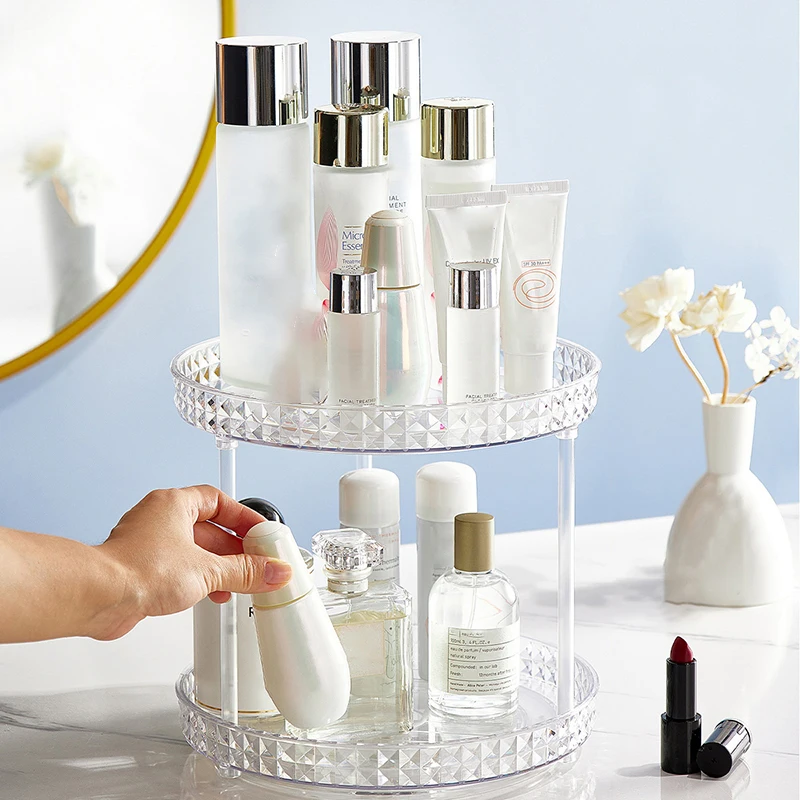 1/2/3 Layer Rotating Cosmetic Storage Box Desktop Acrylic Perfume Skin Care Product Shelf Rack Organizer Box Cosmetics Holder