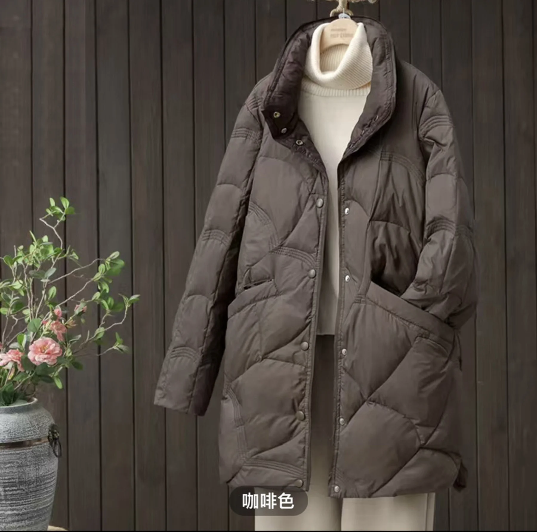 Plus Size Winter Down Jacket Women Retro Stand Collar Long Loose Casual Ultra Lightweight Warm White Duck Down Coat