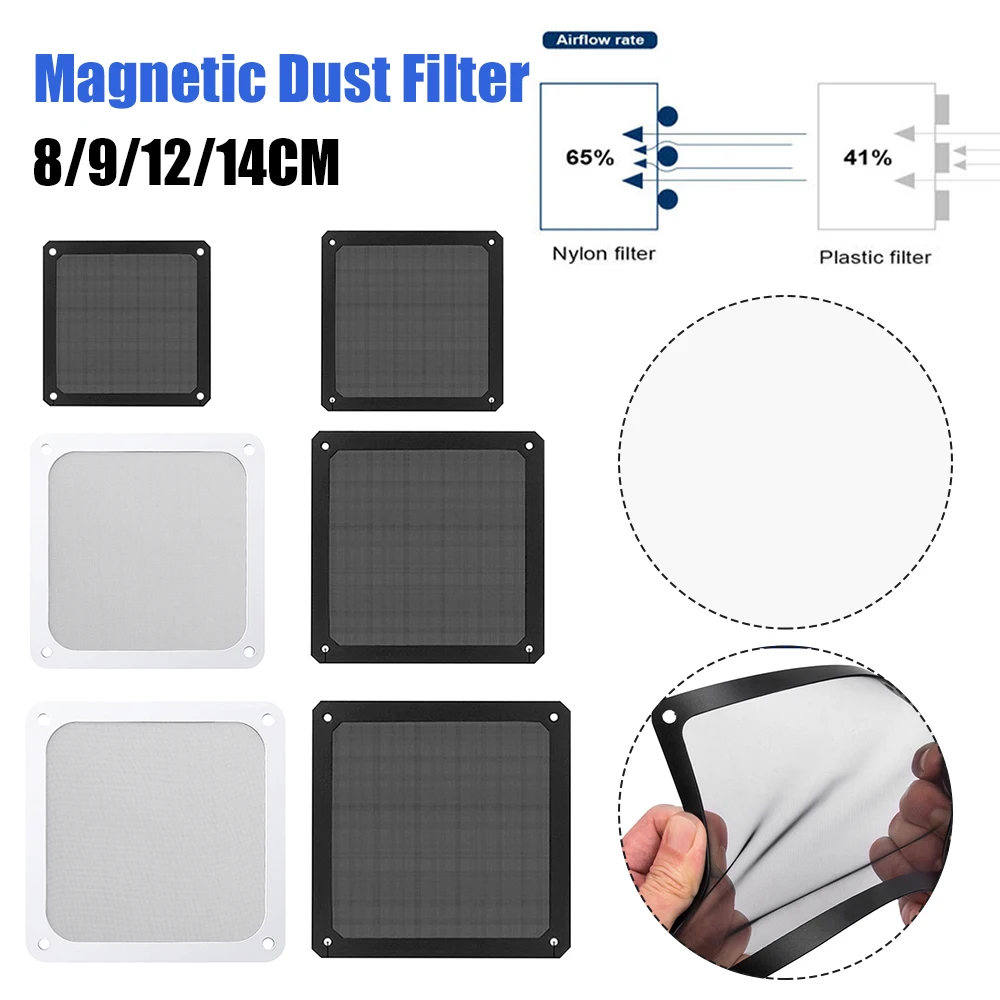 

5pcs Computer Component 12/14cm Chassis Dustproof Filter PC Computer Case Cooling Fan Magnetic Dust Filter Mesh Cover