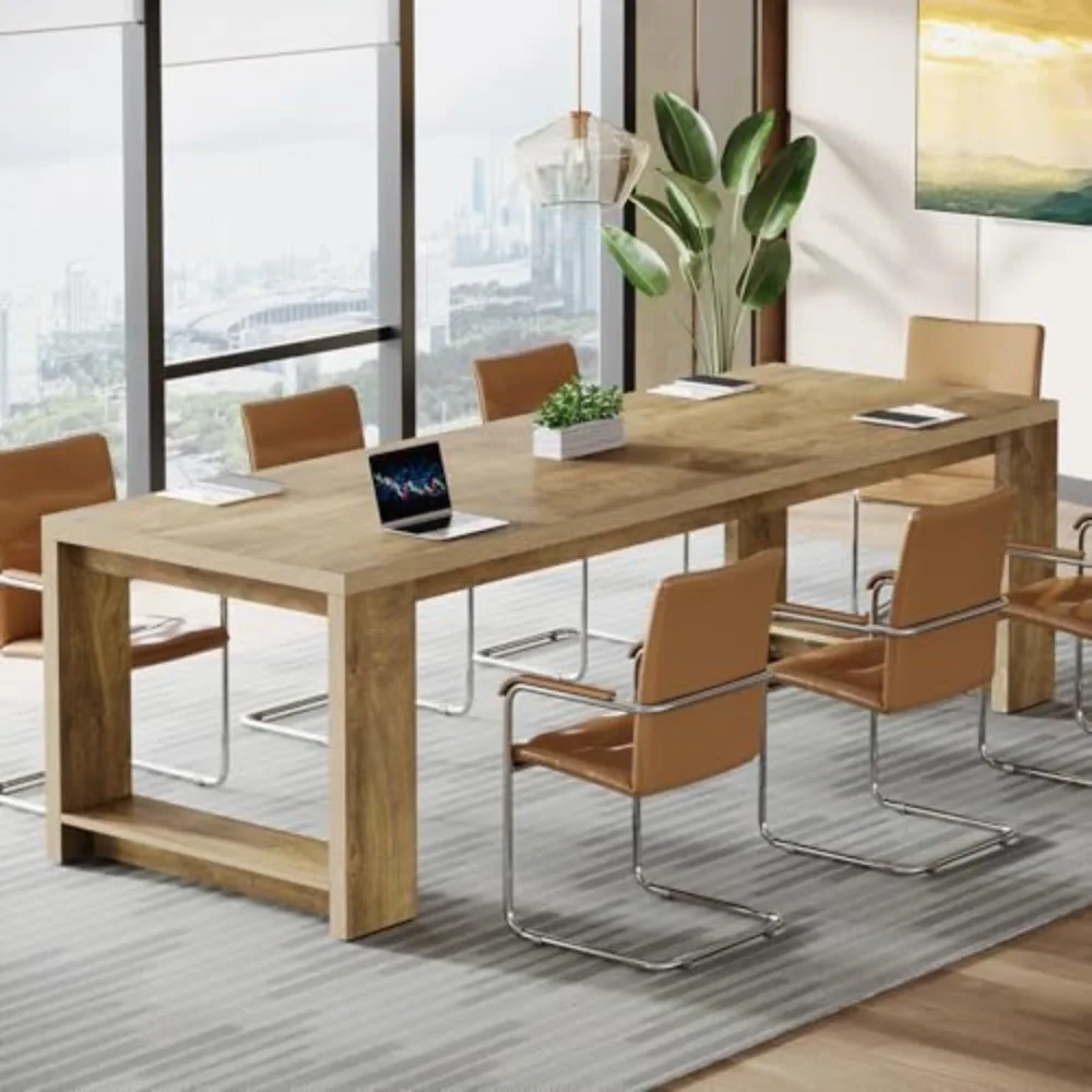 Large Conference Table for 6-8, 87-Inch Rectangular Meeting Table, Farmhouse Seminar Boardroom Desk for Office