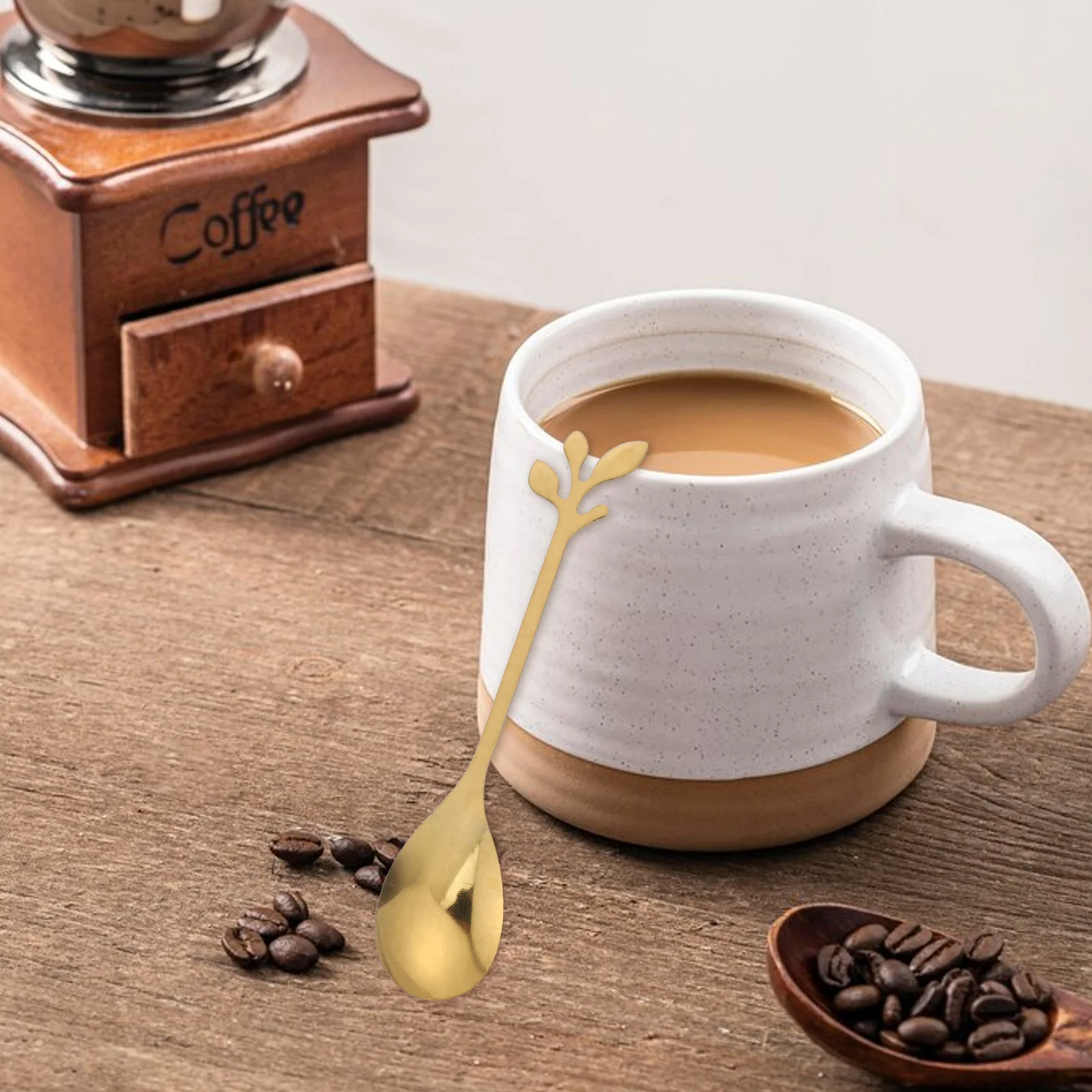 

12pcs Stainless Steel Tree Leaf Mixing Spoon 4.79" Long Handle For Coffee Tea Dessert Stirring Kitchen Utensils Drink