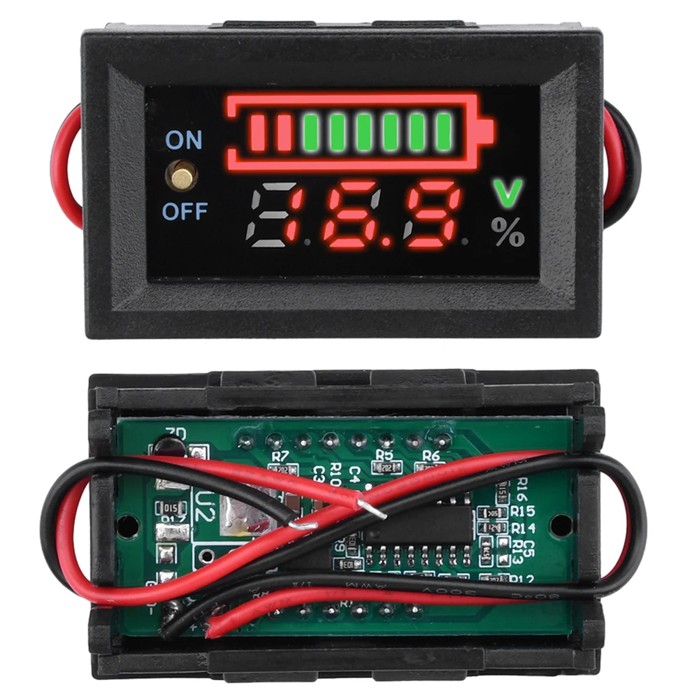 7-100V Battery Capacity Tester LED Digital Display Lead-Acid Lithium Battery General Voltmeter with Switch for Automotive Cars