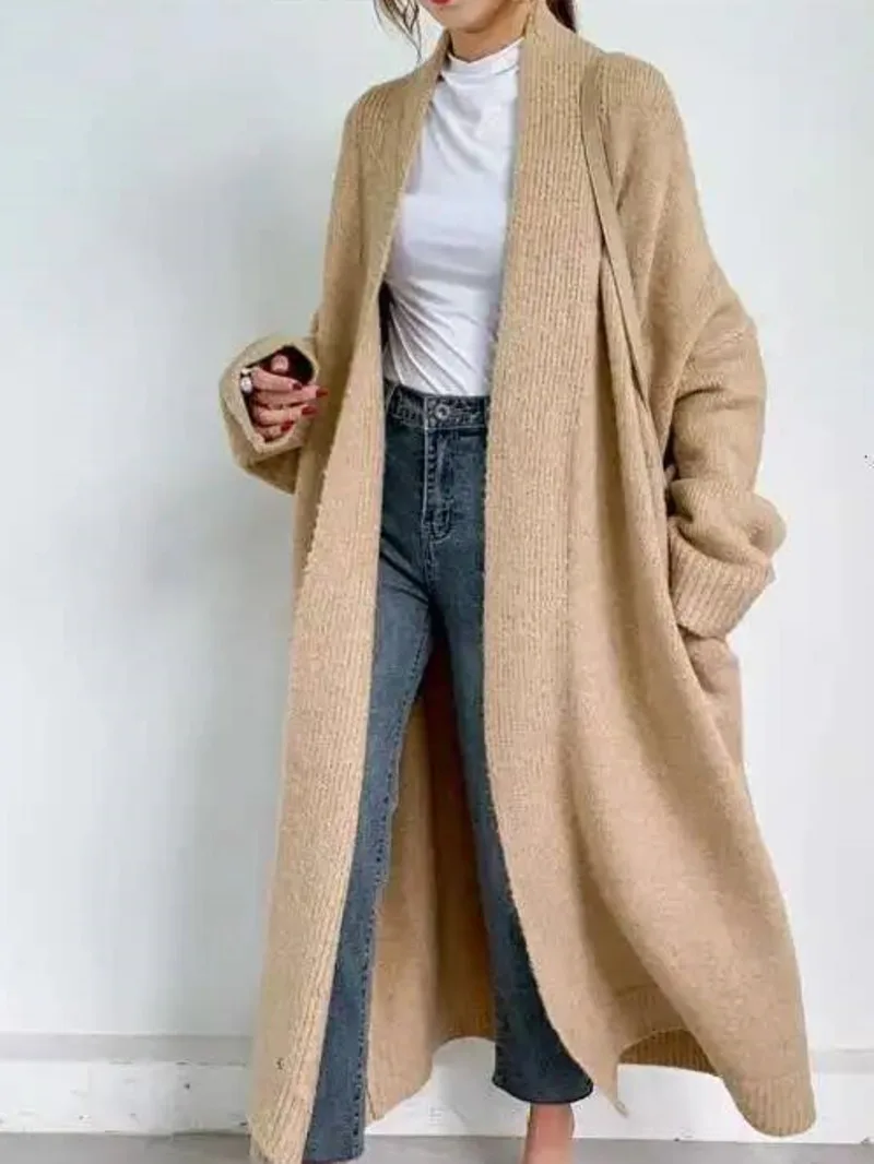 

autumn 2025 New Fashion Women Clothes Scarf Collar Lantern Sleeves Pocket Loose Knits Cardigan WN3KX