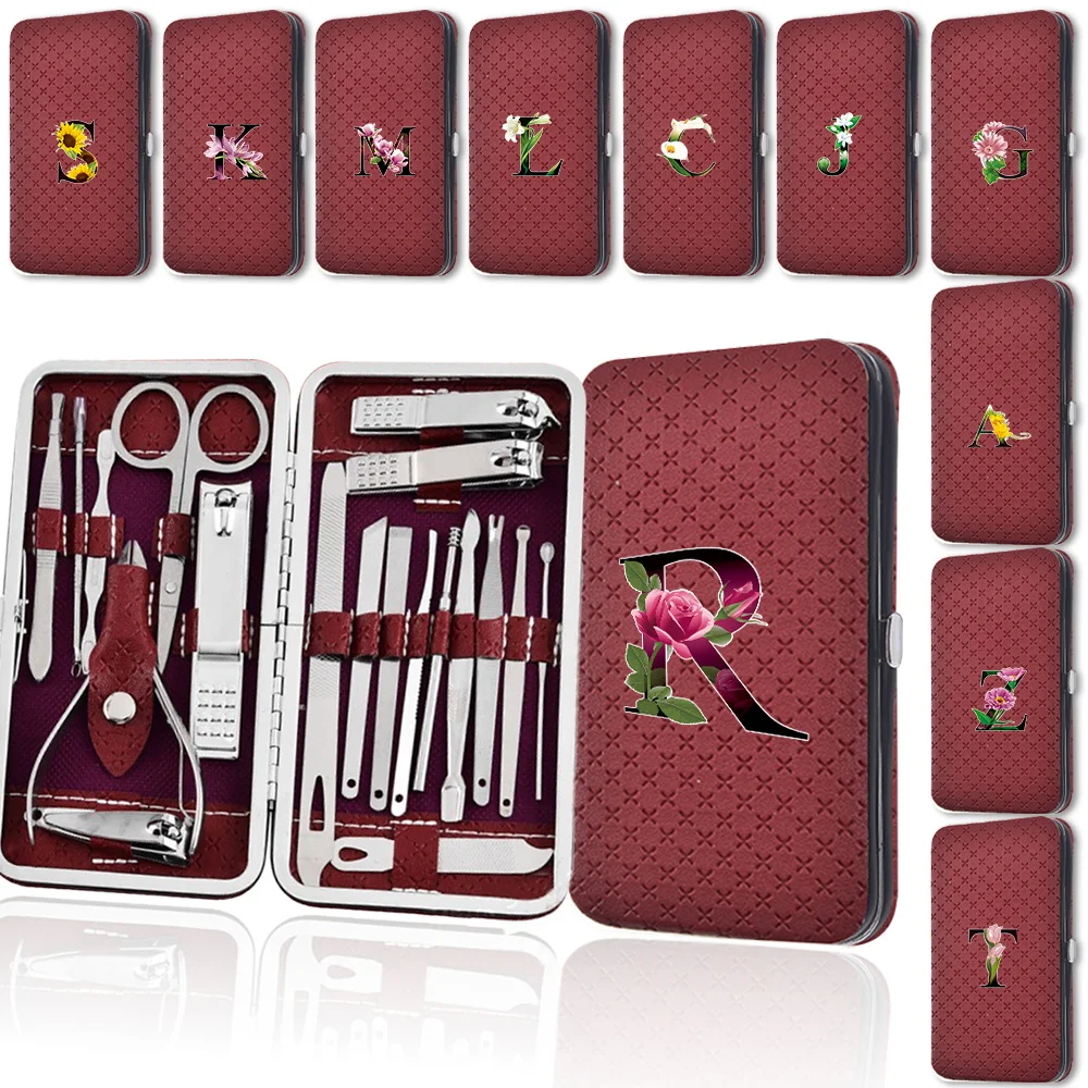 

19 Pcs Portable Manicure Set Nail Clipper Kit Pedicure Household Nail Clippers Stainless Clipper Travel Manicure Flower Color