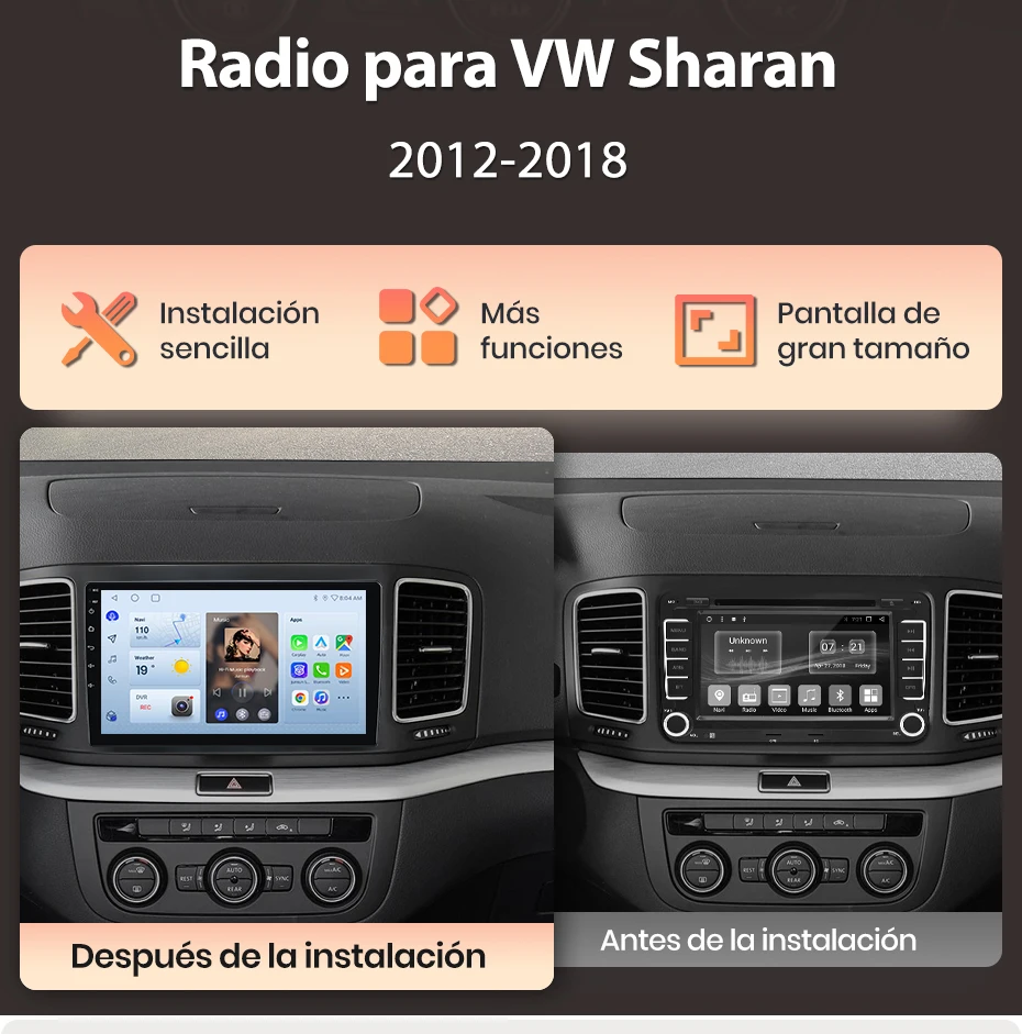 Junsun KI-Sprachradio für Volkswagen Sharan 2012-2018, kabelloses CarPlay, Android Auto, 2DIN Autoradio mit Bluetooth, DAB+, GPS, RDS – Detail 2