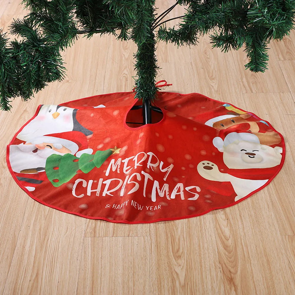 90cm saia de árvore de natal papai noel impresso árvore de natal decoração inferior base ornamento acessórios de árvore