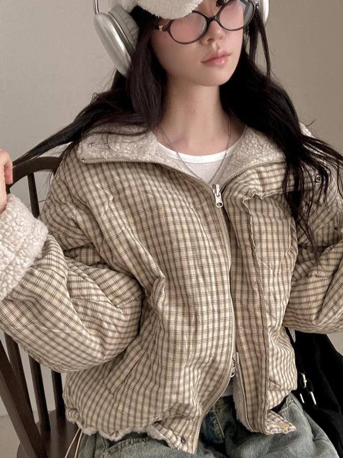 

Korean Sle Winter Cheered Double-Sided Lamb Fur Cotton Jaet Faionable Versatile Warm Women's Cotton Coat Outerwear