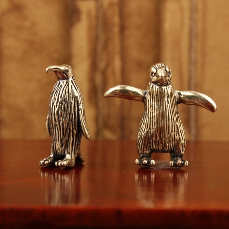 Solid Brass Antarctic Penguin Small Statue Miniature Figurine Office Desk Ornament Tea Pet Paperweight Vintage Decoration Crafts
