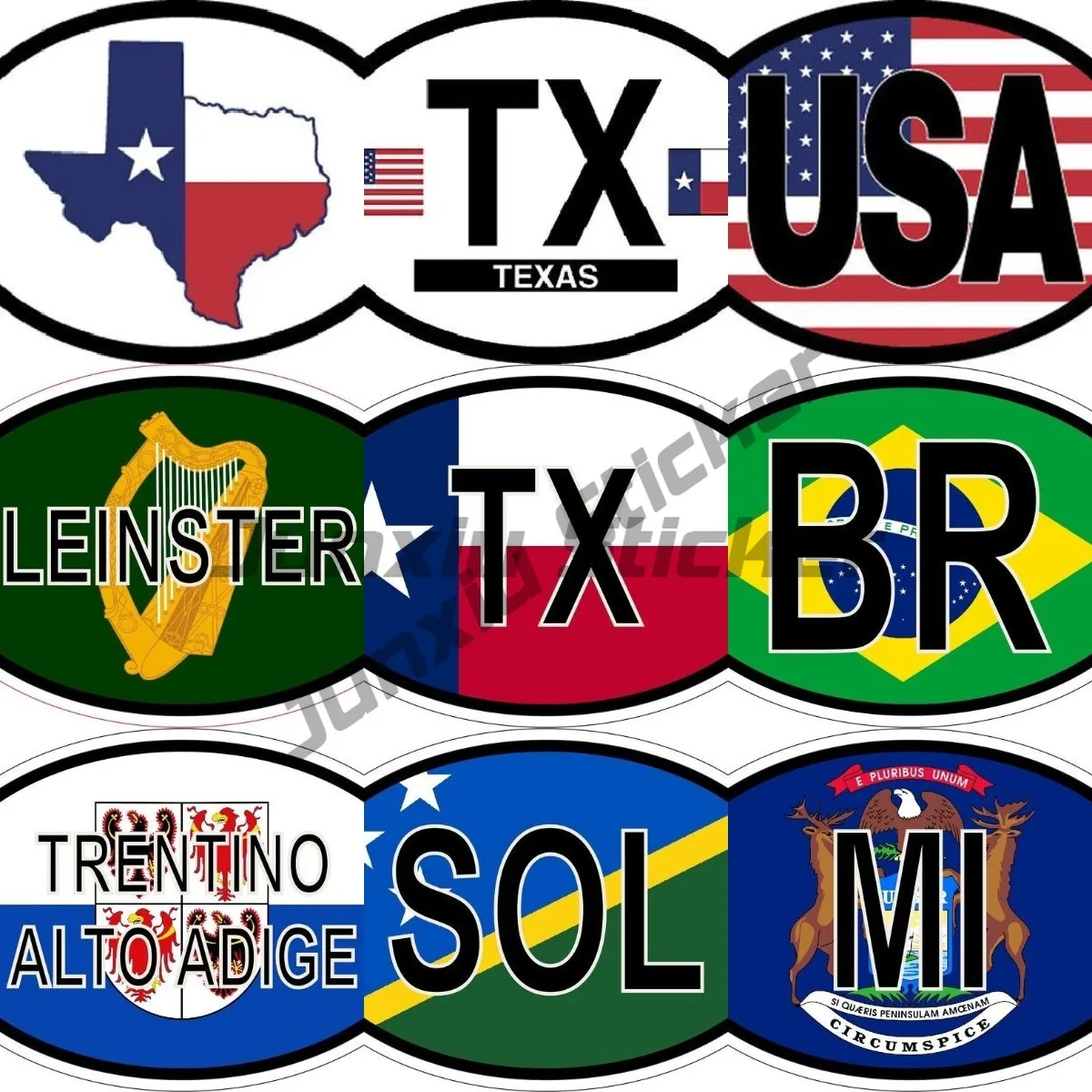 Oval Flag Country Code TX USA BR SOL MI LEINSTER Vinyl Country Code Sticker Hot Sale Direct Selling Drop Shipping