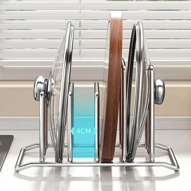 

Kitchen Storage Solution Rustproof Pot Lid Rack Stainless Steel Storage Rack Multifunctional Chopping Board Organizer For Home
