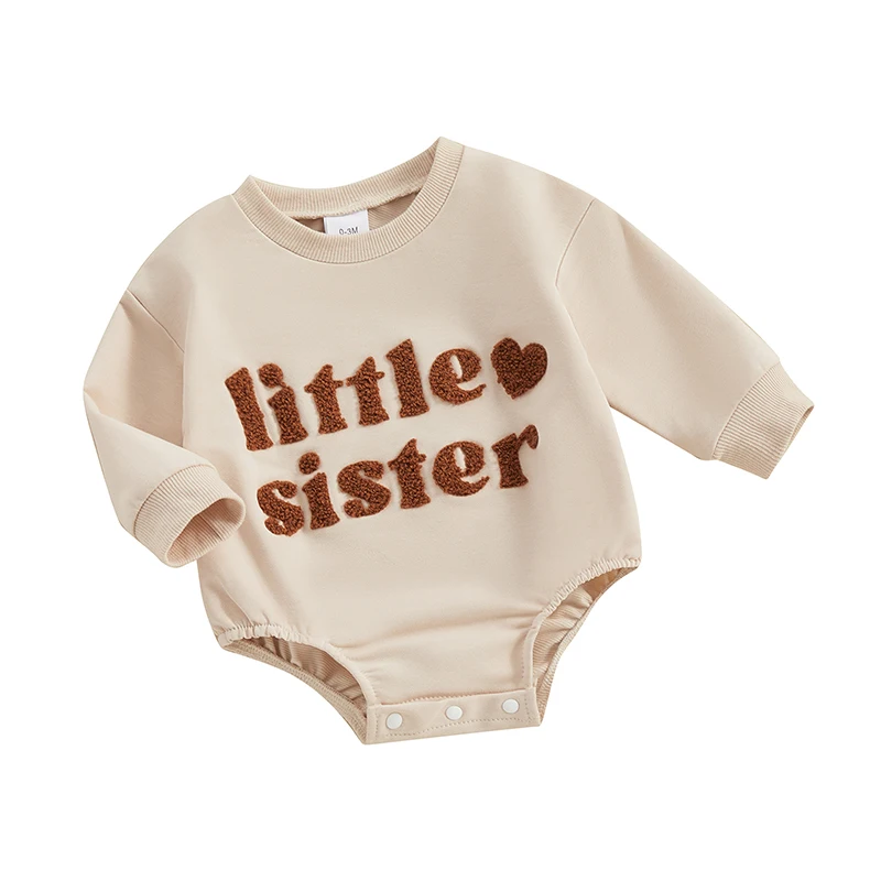 

Baby Girls Boys Sweatshirts Rompers Infant Clothes Letter Fuzzy Embroidered Crew Neck Long Sleeve Toddler Fall Bodysuits