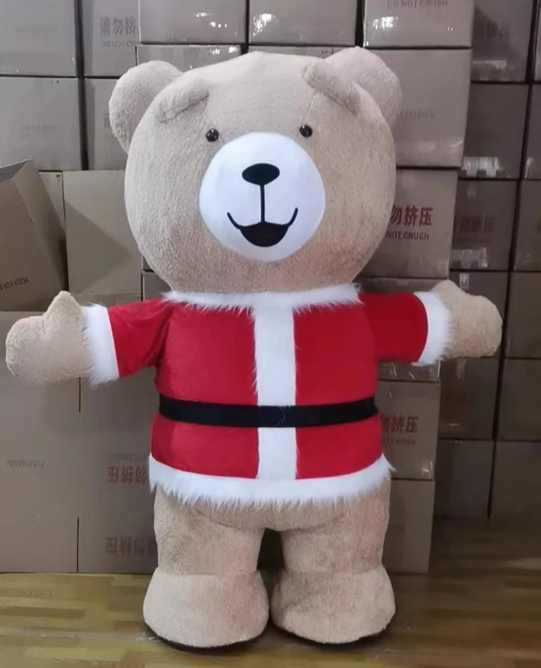

2m/2.6m Christmas Bear Inflatable Mascot Costume with Santa Clause Suits Adults Full Body Blow Up Outfits for Halloween Carnival