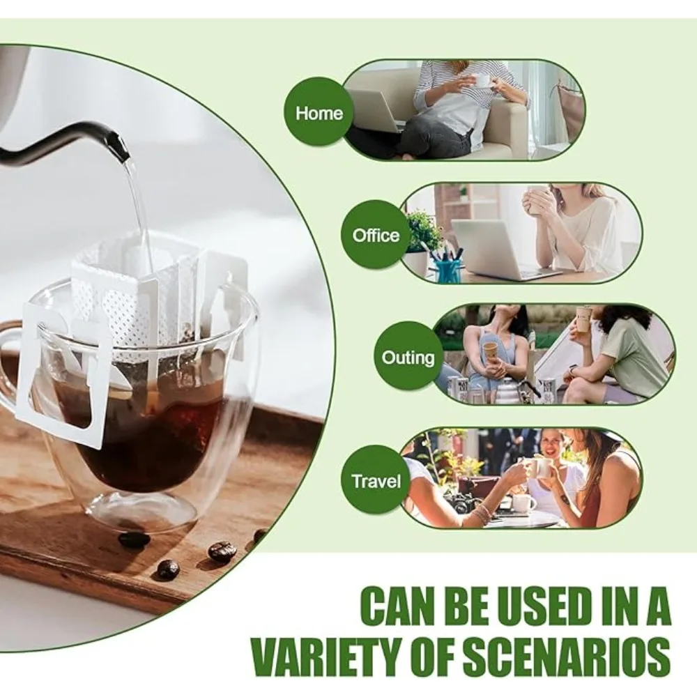 50/100Pcs Portable Hanging Ear Drip Coffee Bags Single Serve Disposable Pour Over Filter Bag for Camping Backpacking Outdoor